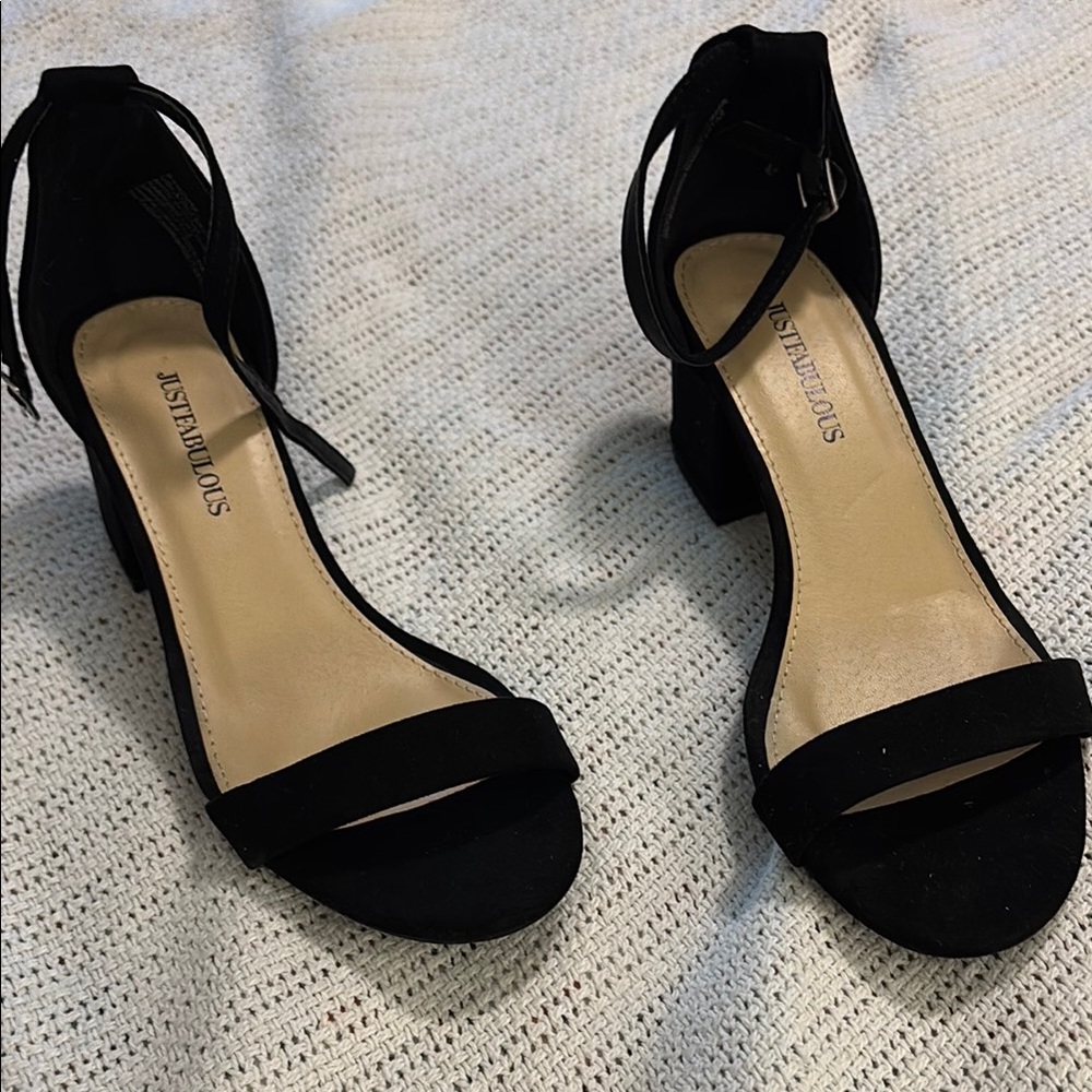 JustFab Black Heeled Sandals with Ankle Strap